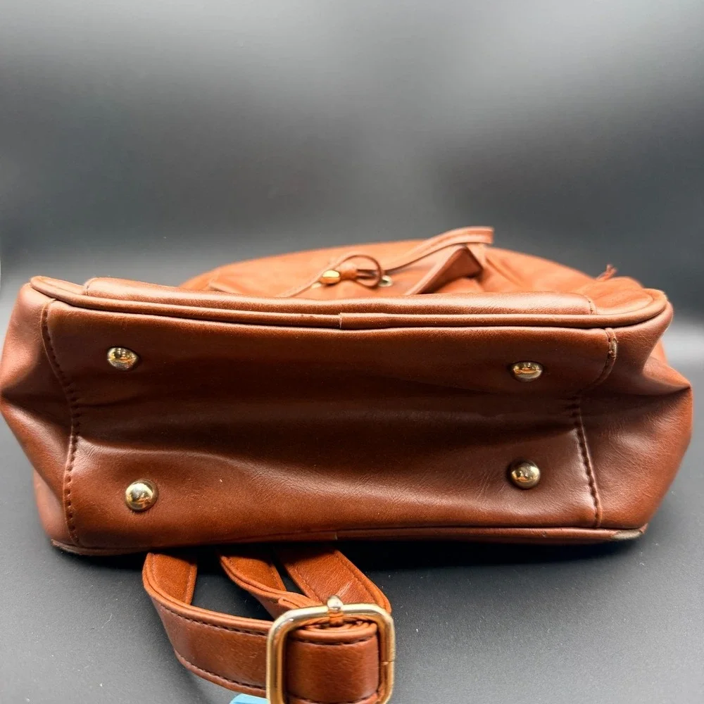 Coofit Backpack Bag Womens Brown Leather‎ Top Carry Handle Adjustable Straps